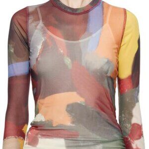 J.W. Anderson Purple Watercolor Abstract Mesh Top XXL